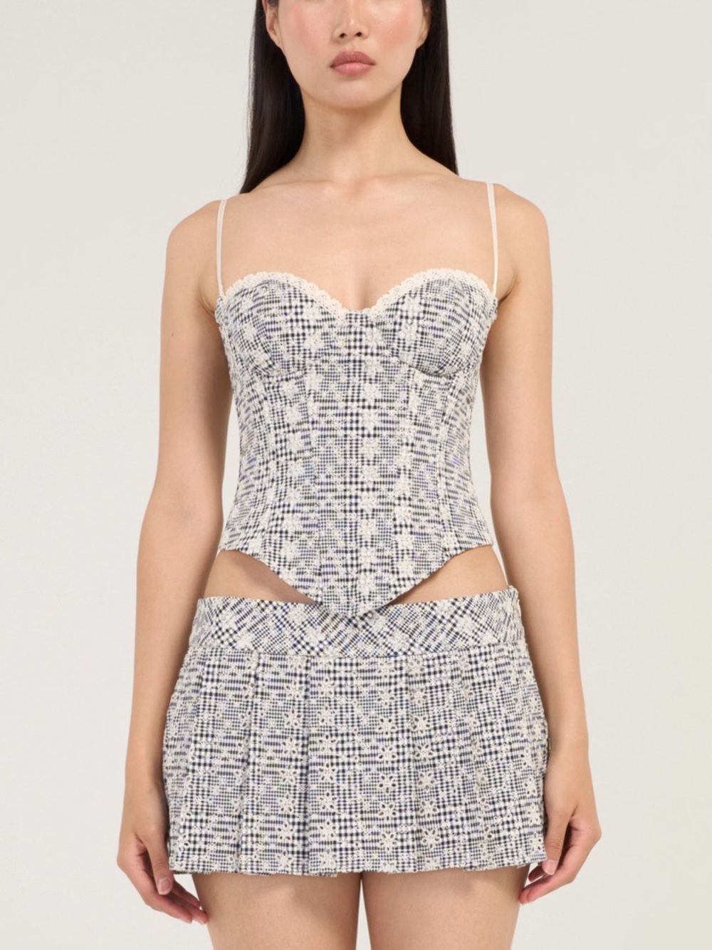 Guizio Top Genevieve Embroiodered Gingham‎ Bustier Corset XXS